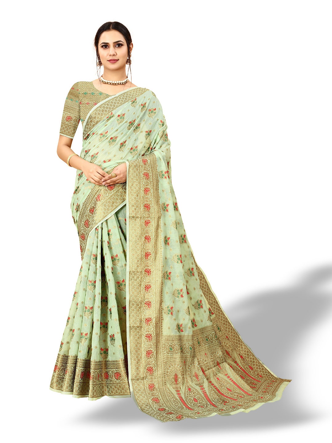

CLEMIRA Woven Design Zari Saree, Green