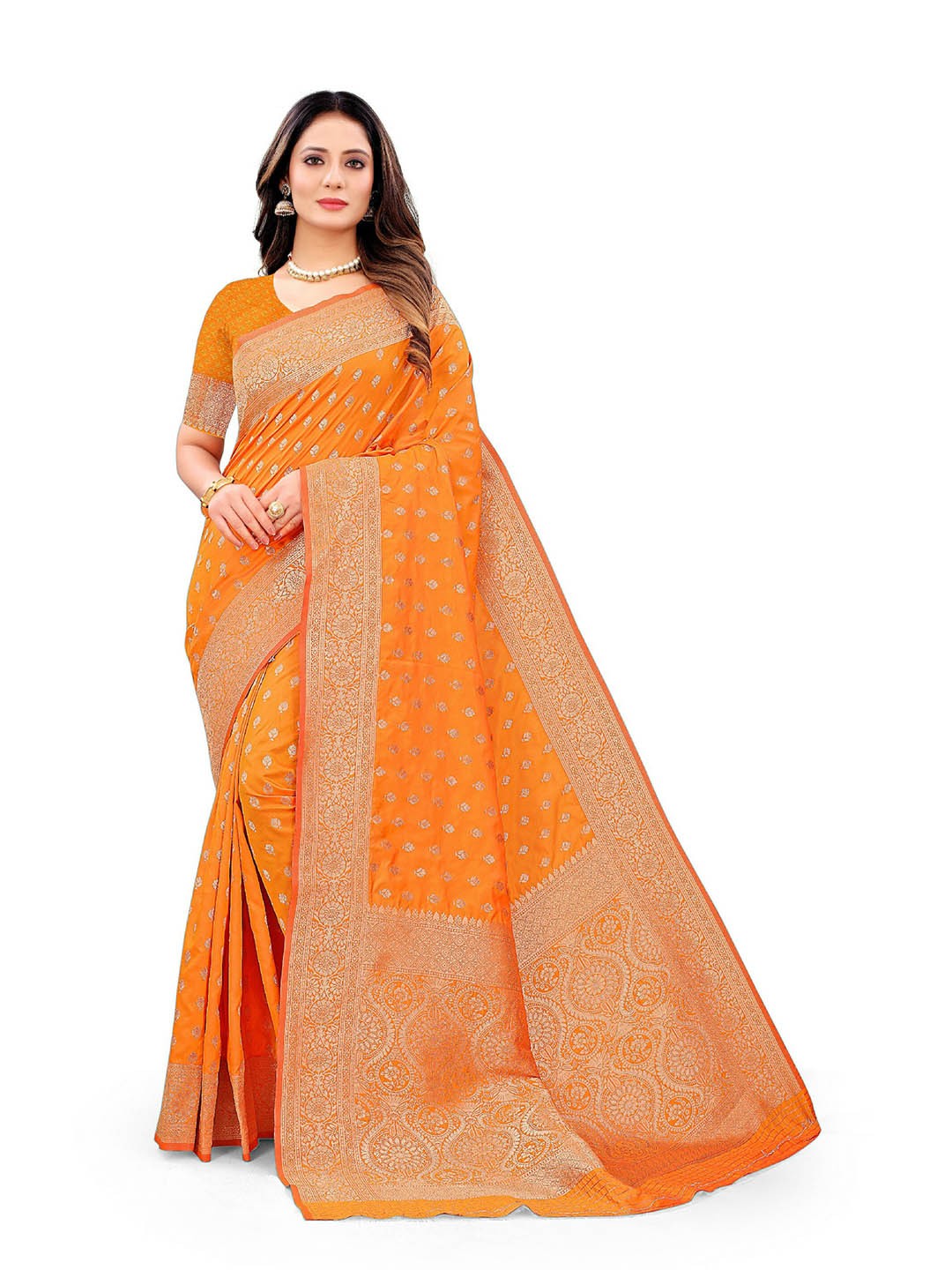 

CLEMIRA Woven Design Zari Saree, Orange