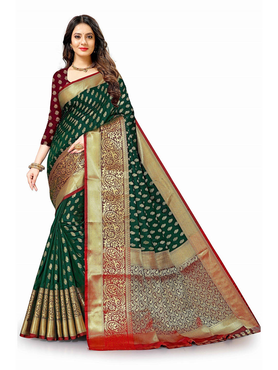 

CLEMIRA Ethnic Motifs Woven Design Zari Saree, Teal