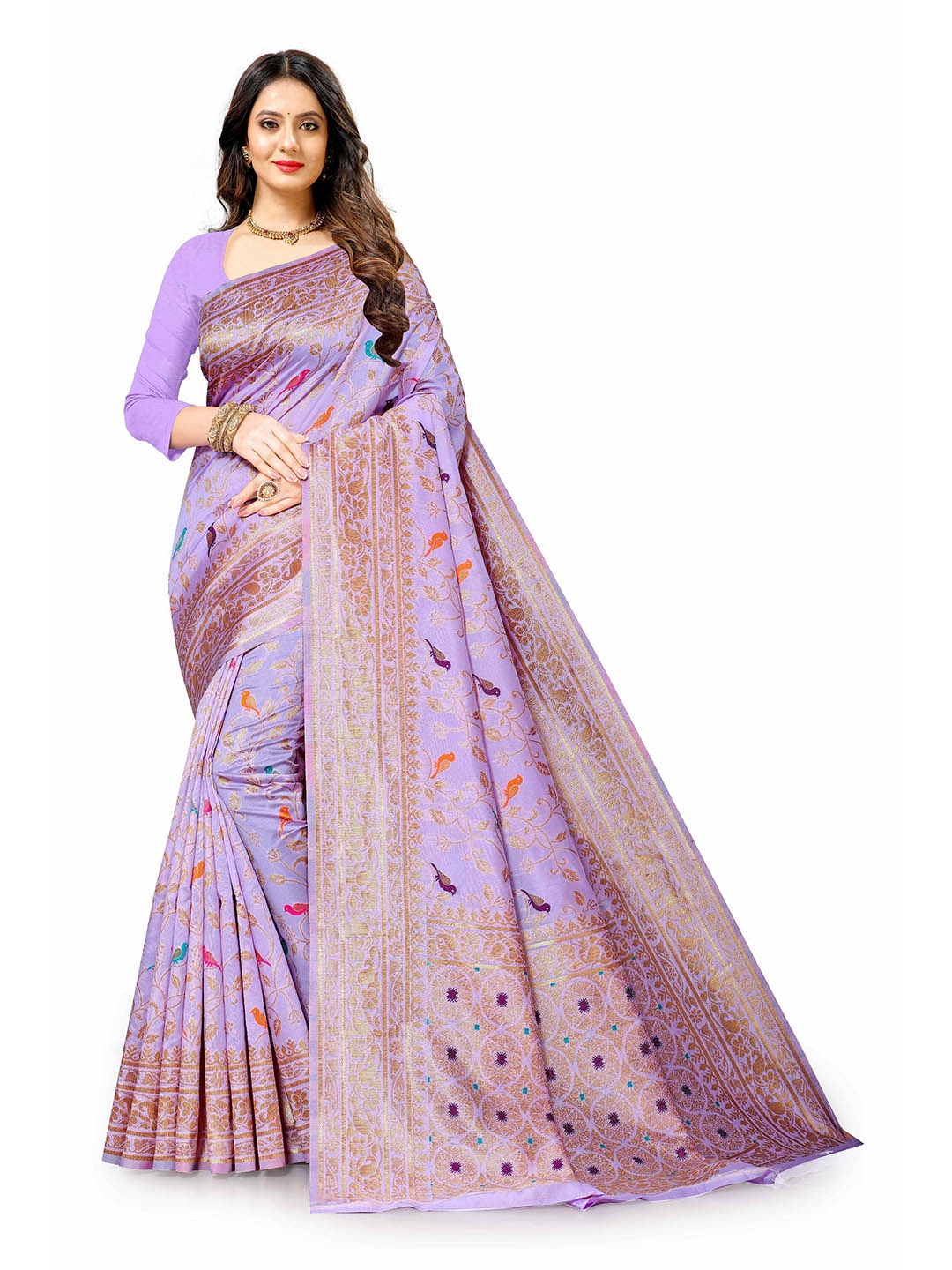 

CLEMIRA Woven Design Zari Saree, Lavender