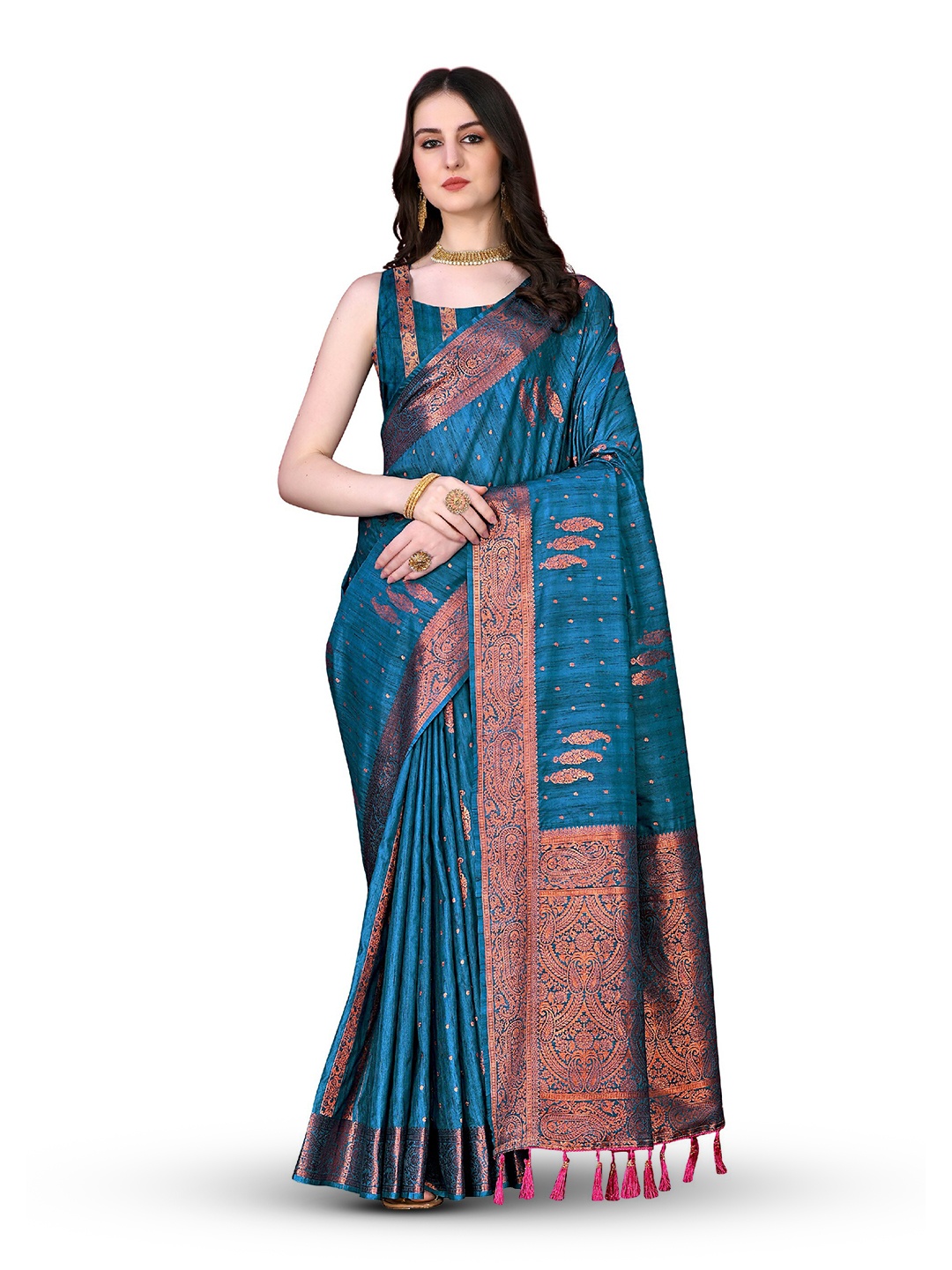 

CLEMIRA Navy Woven Design Zari Saree, Navy blue