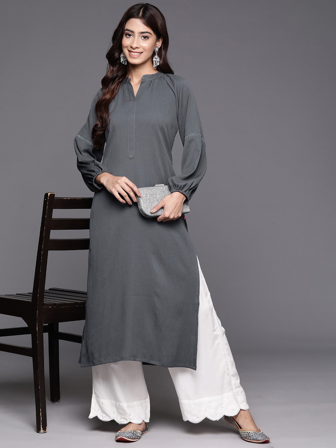 

Varanga Women Crepe Kurta, Grey