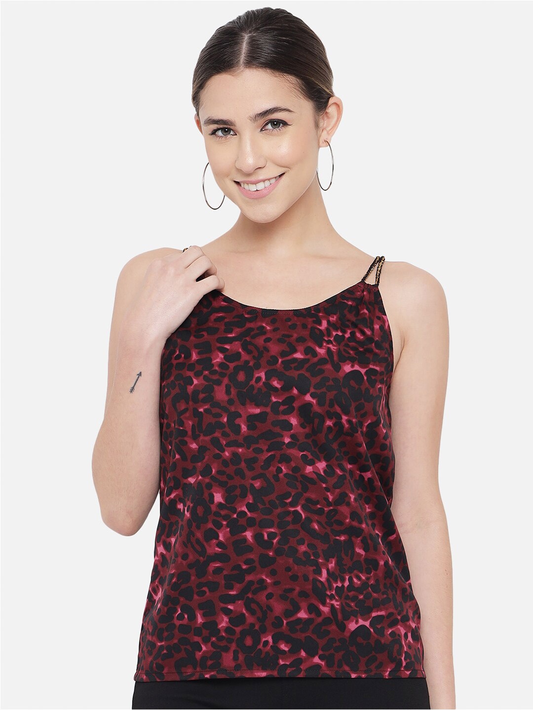 

BAESD Animal Printed Sleeeveless Top, Maroon