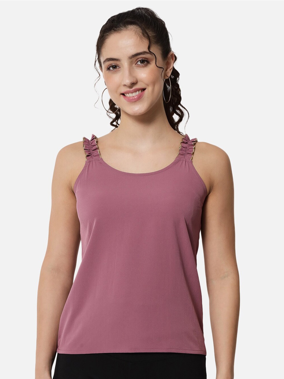 

BAESD Round Neck Ruffled Tank Top, Pink