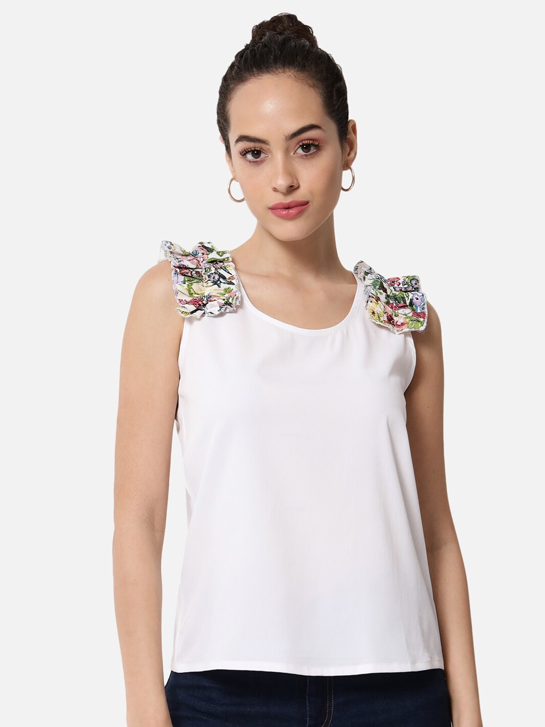 

BAESD Floral Printed Sleeveless Top, White