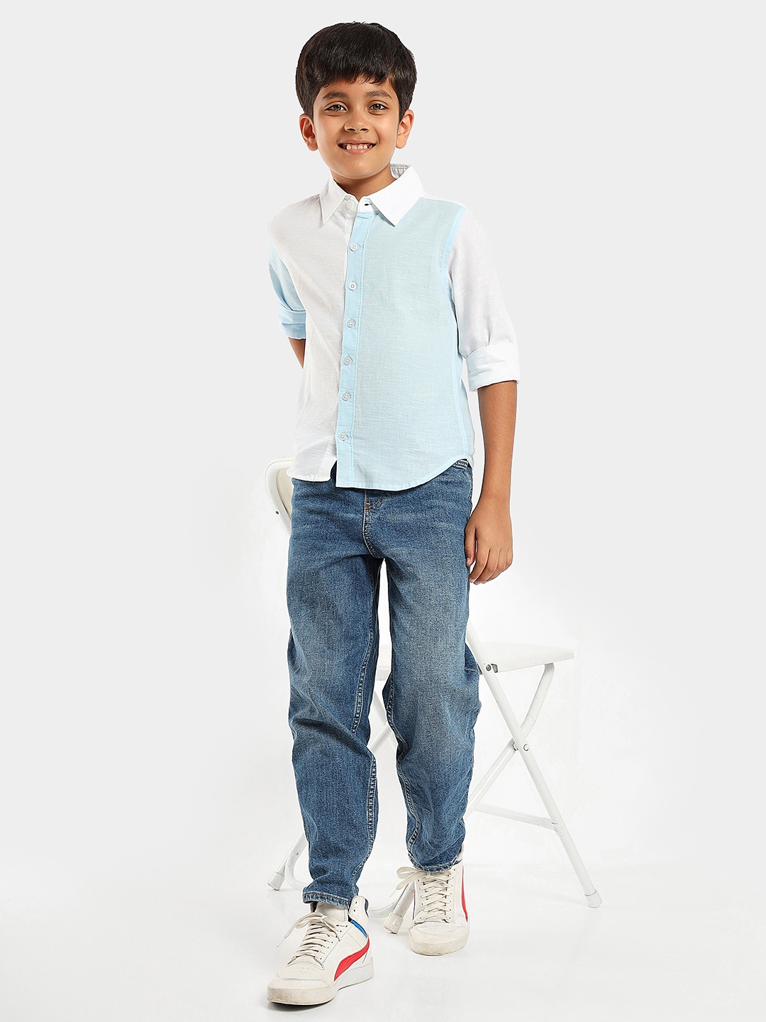 

LilPicks Boys Colourblocked Spread Collar Cotton Smart Casual Shirt, White