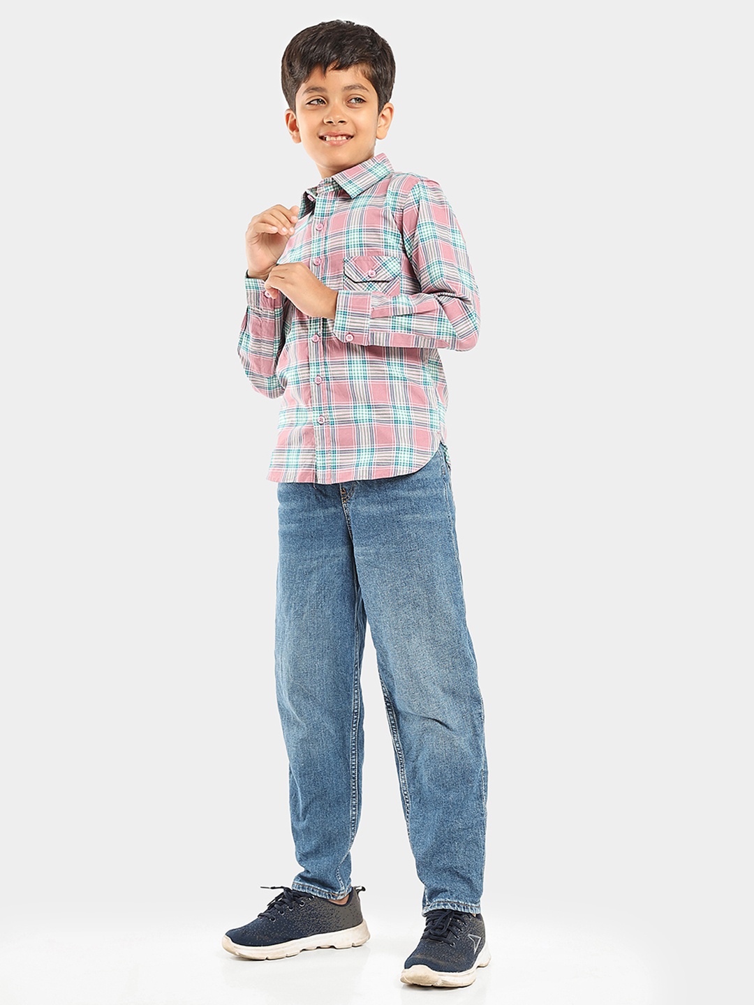 

LilPicks Boys Tartan Checked Smart Opaque Regular Fit Cotton Casual Shirt, Pink