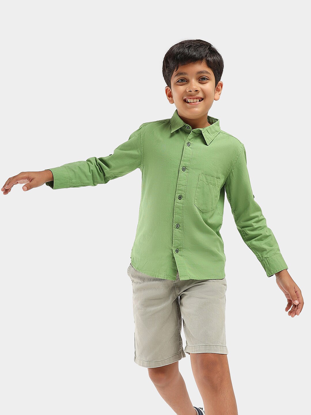 

LilPicks Boys Spread Collar Cotton Smart Casual Shirt, Green