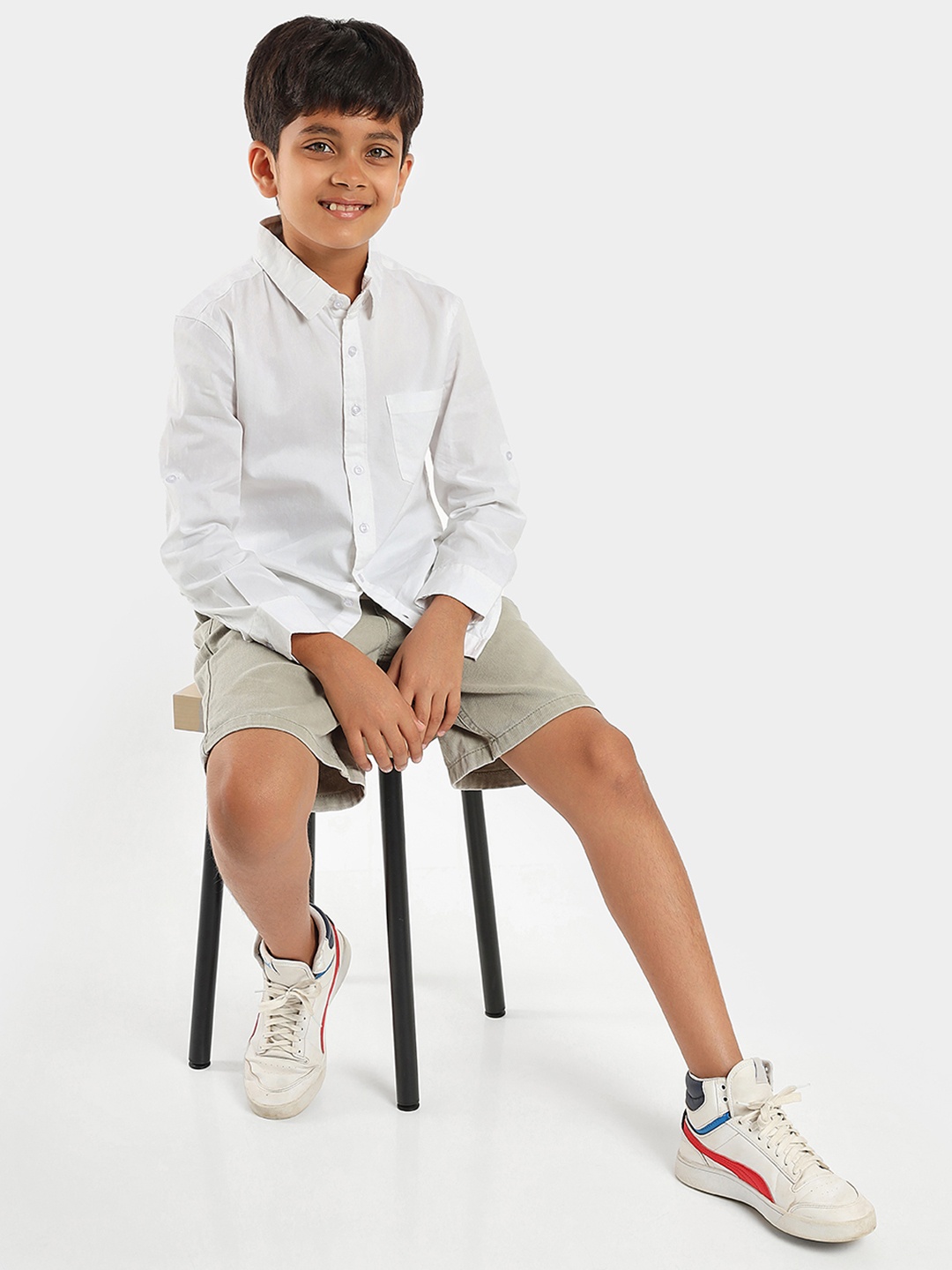 

LilPicks Boys Spread Collar Cotton Smart Casual Shirt, Off white