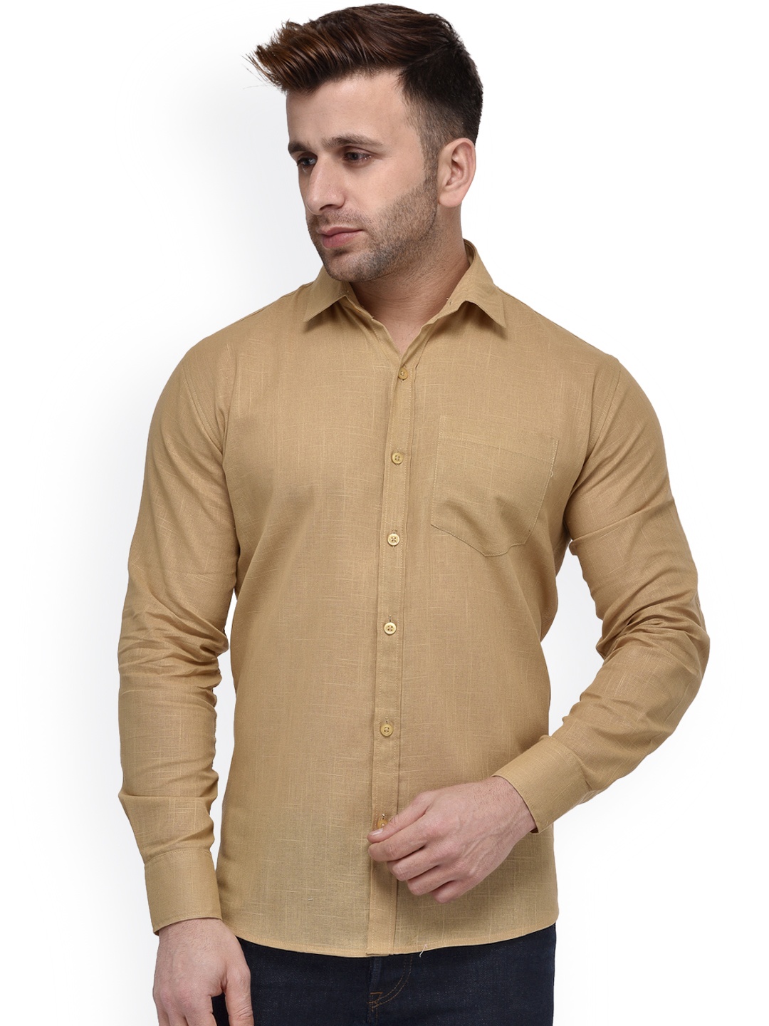 

Hangup Men Khaki Regular Fit Solid Casual Shirt