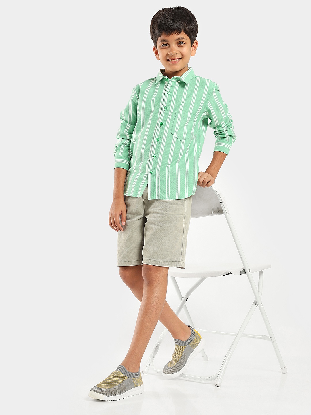 

LilPicks Boys Smart Vertical Striped Cotton Casual Shirt, Green