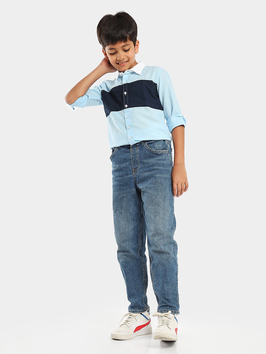 LilPicks Boys Cotton Casual Shirt, Navy blue