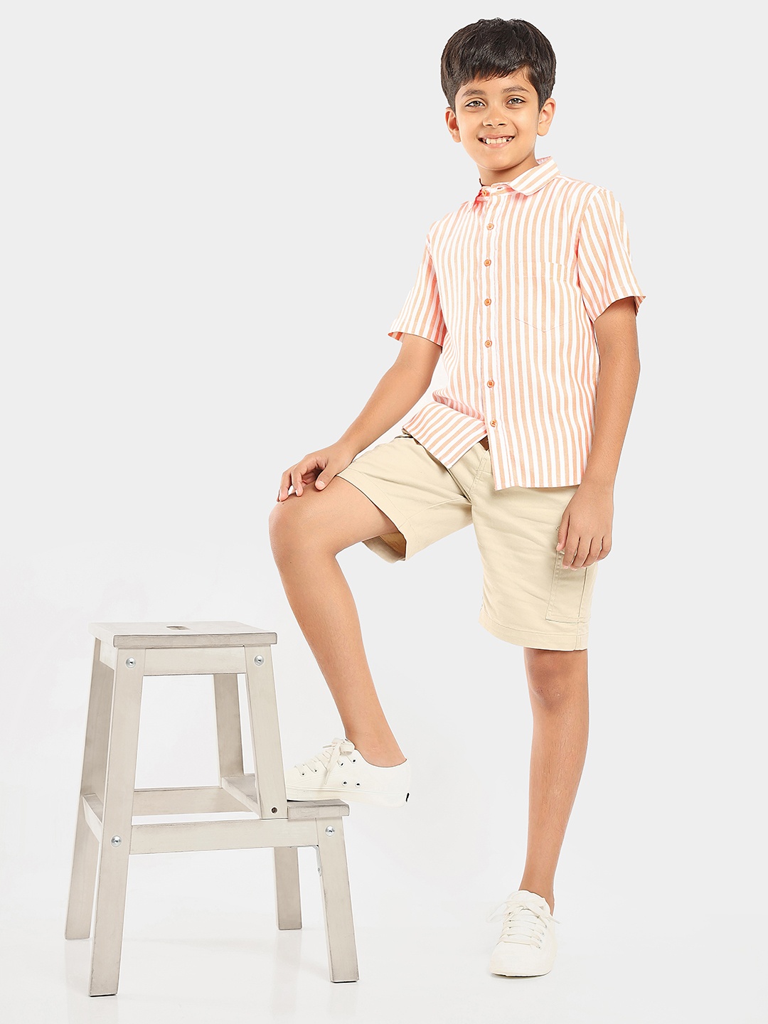 

LilPicks Boys Smart Vertical Striped Cotton Casual Shirt, Orange