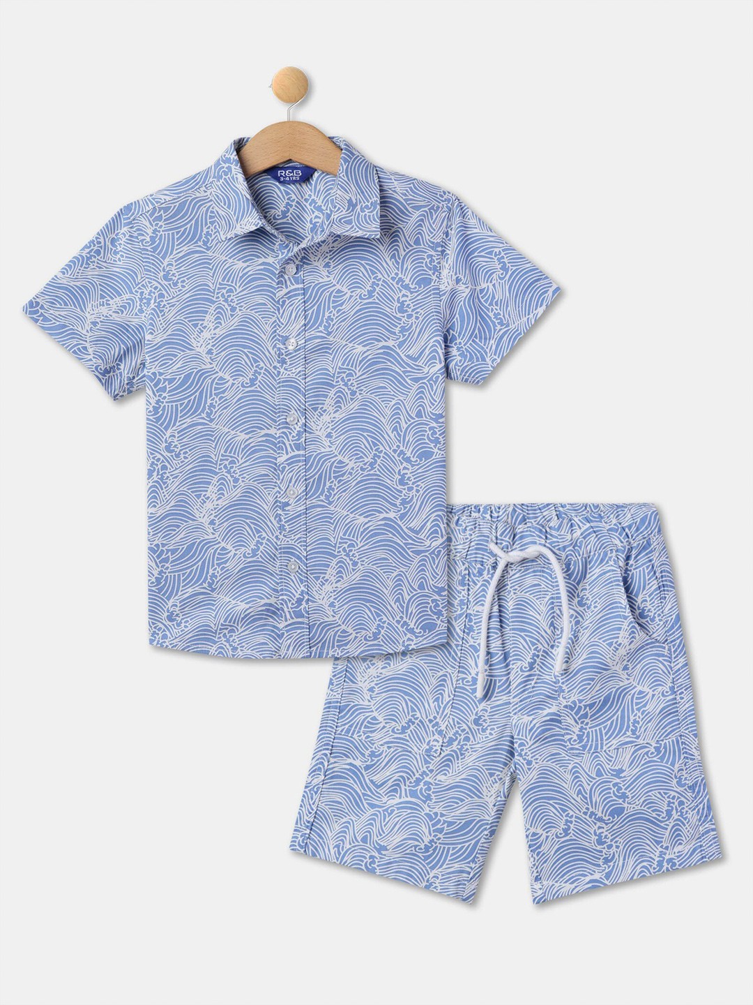 

R&B Boys Abstract Printed Pure Cotton Shirt With Shorts, Blue