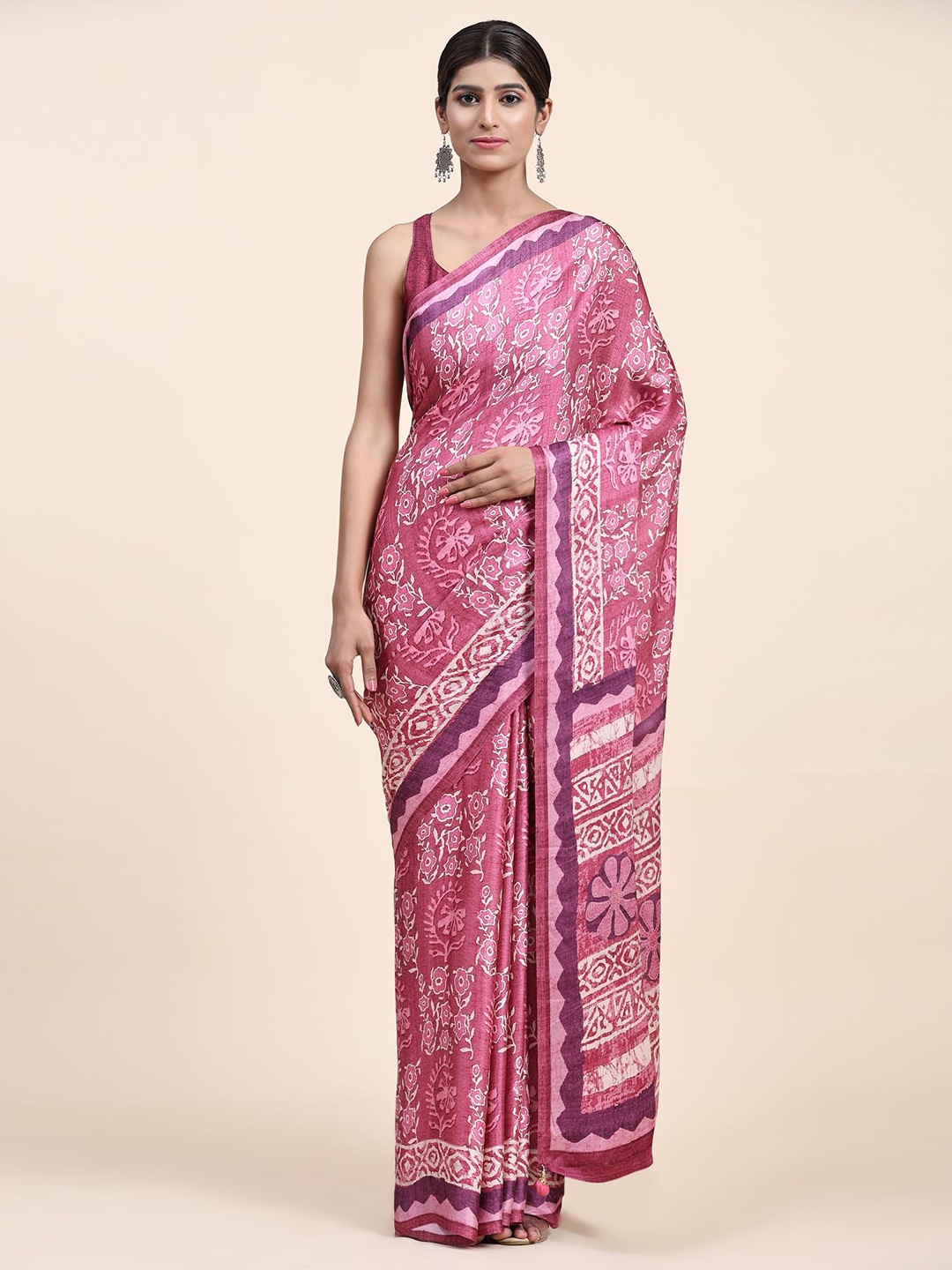 

Phenav Floral Printed Brasso Saree, Pink