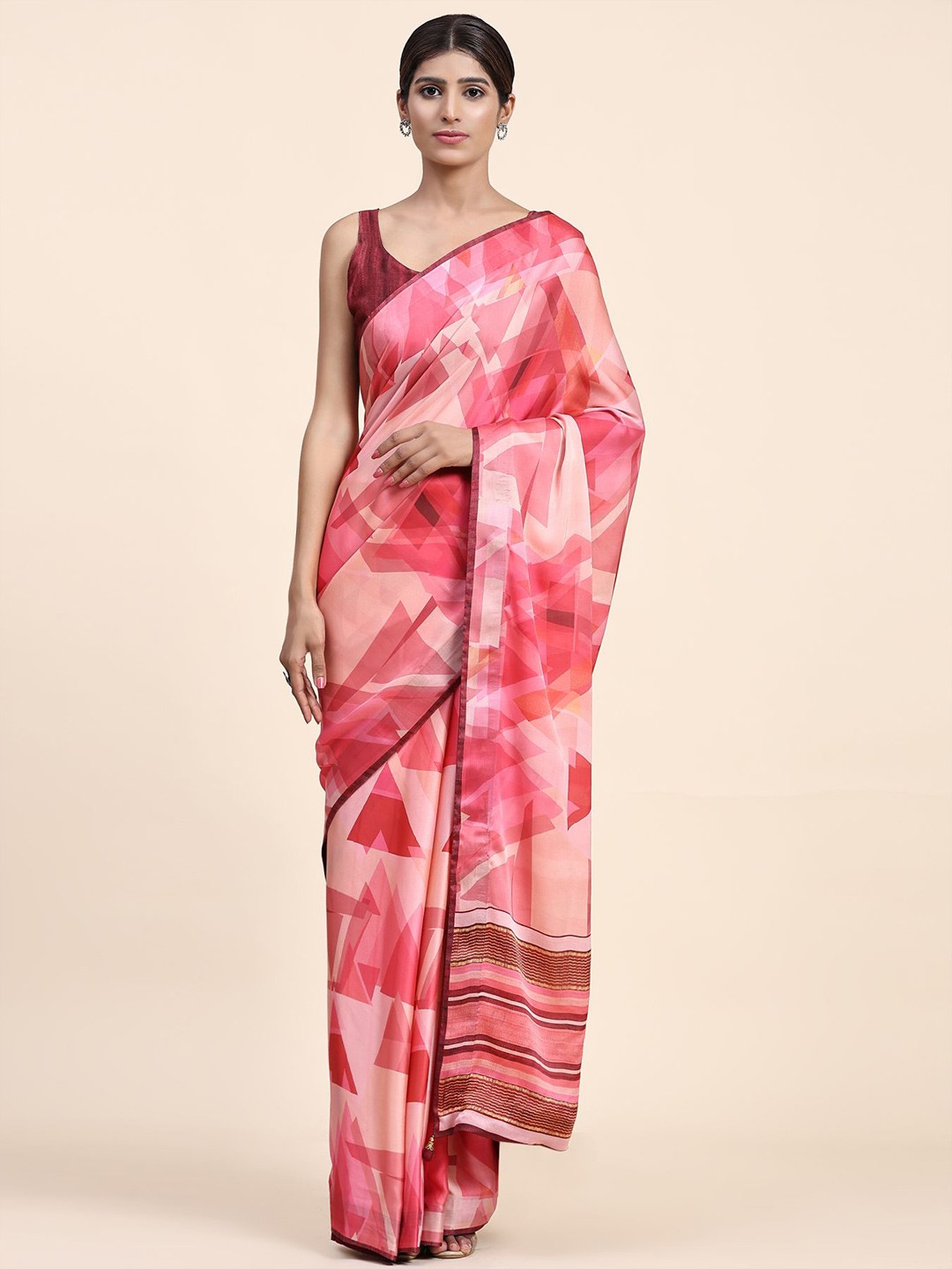 

Phenav Abstract Printed Brasso Saree, Pink