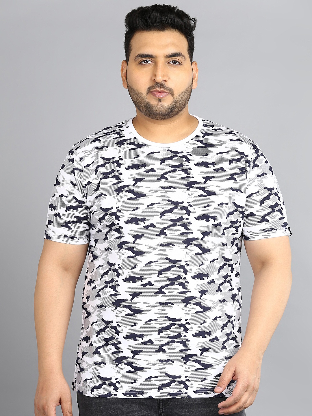 

Urbano Plus Camouflage Printed Short Sleeves Pure Cotton T-shirt, White