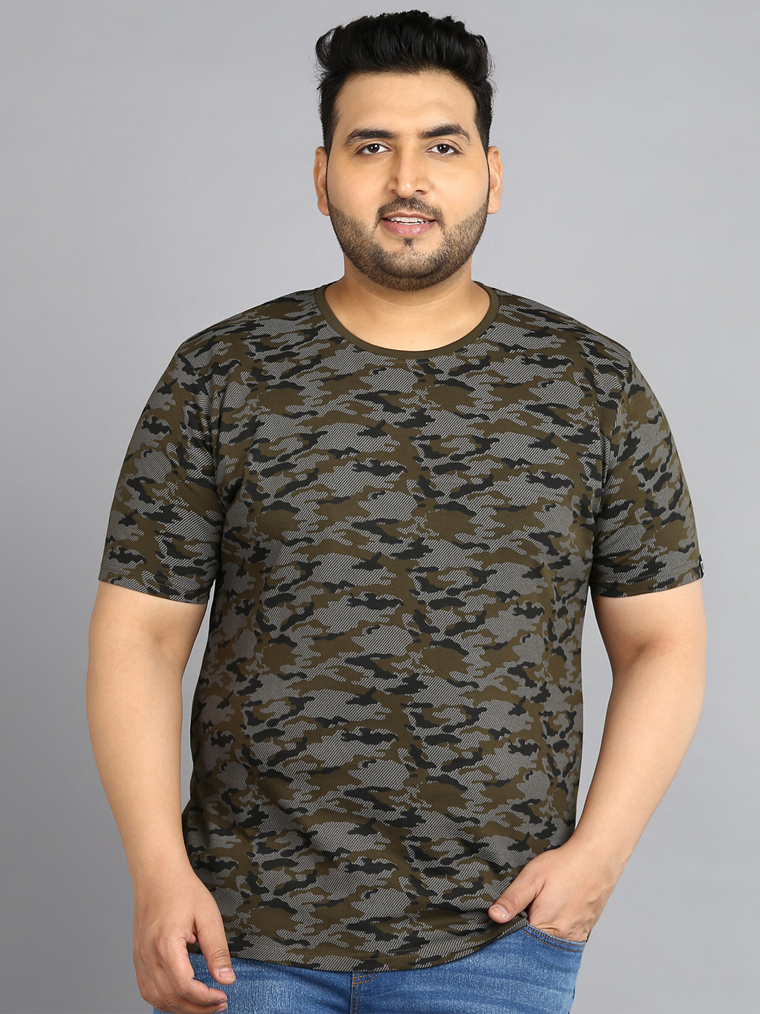 

Urbano Plus Camouflage Printed Short Sleeves Pure Cotton T-shirt, Green