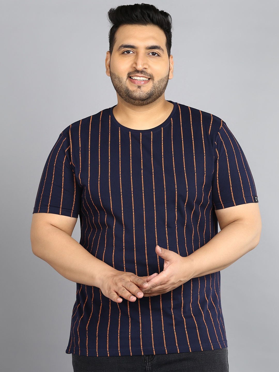 

Urbano Plus Striped Printed Pure Cotton T-Shirt, Navy blue