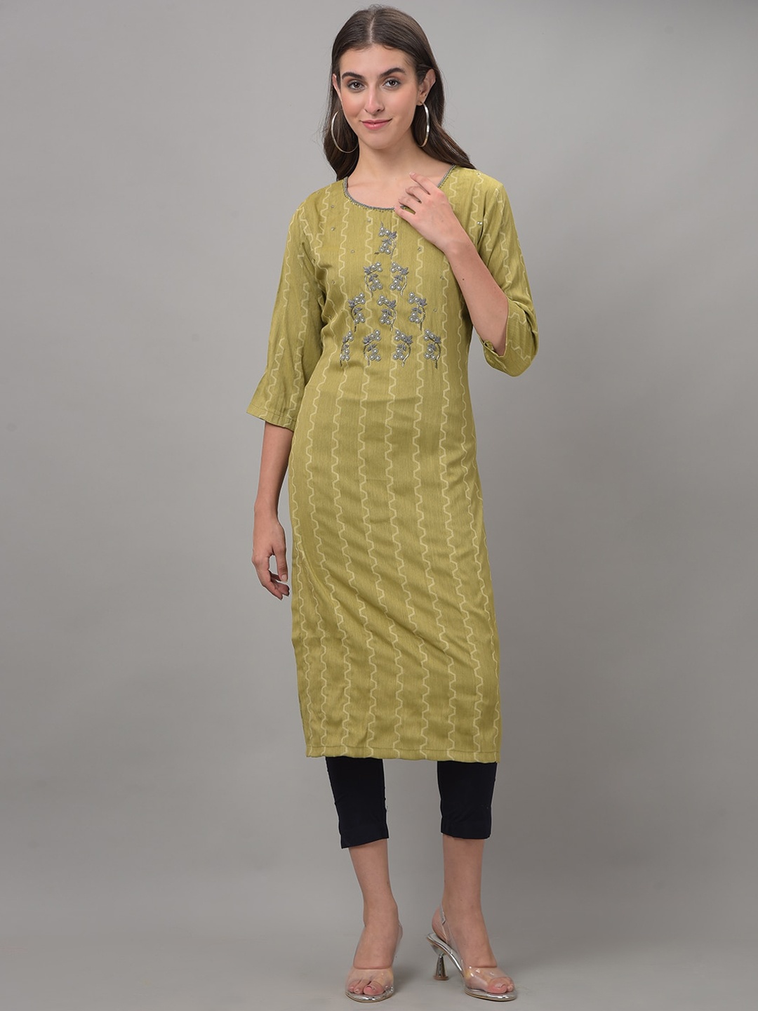 

Dollar Missy Geometric Printed Thread Work Kurta, Green