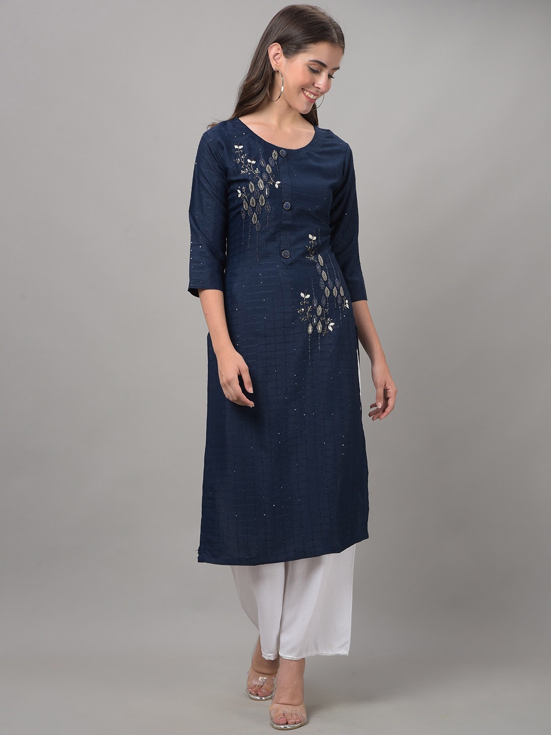 

Dollar Missy Round Neck Ethnic Motif Embroidered Beads And Stones Straight Kurta, Blue