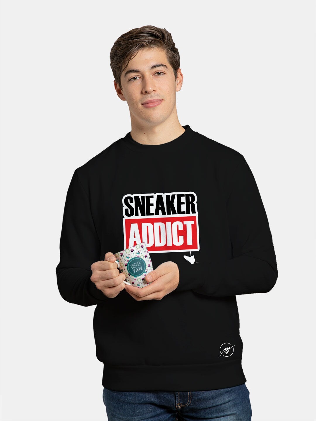 

macmerise Typography Printed Cotton Sweatshirt, Black