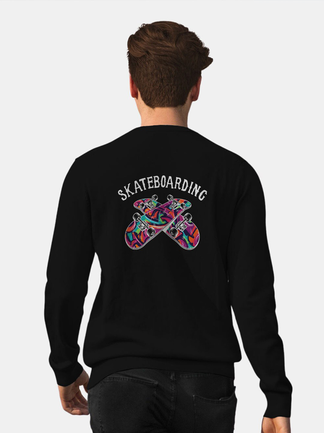 

macmerise Graphic Printed Cotton Sweatshirt, Black