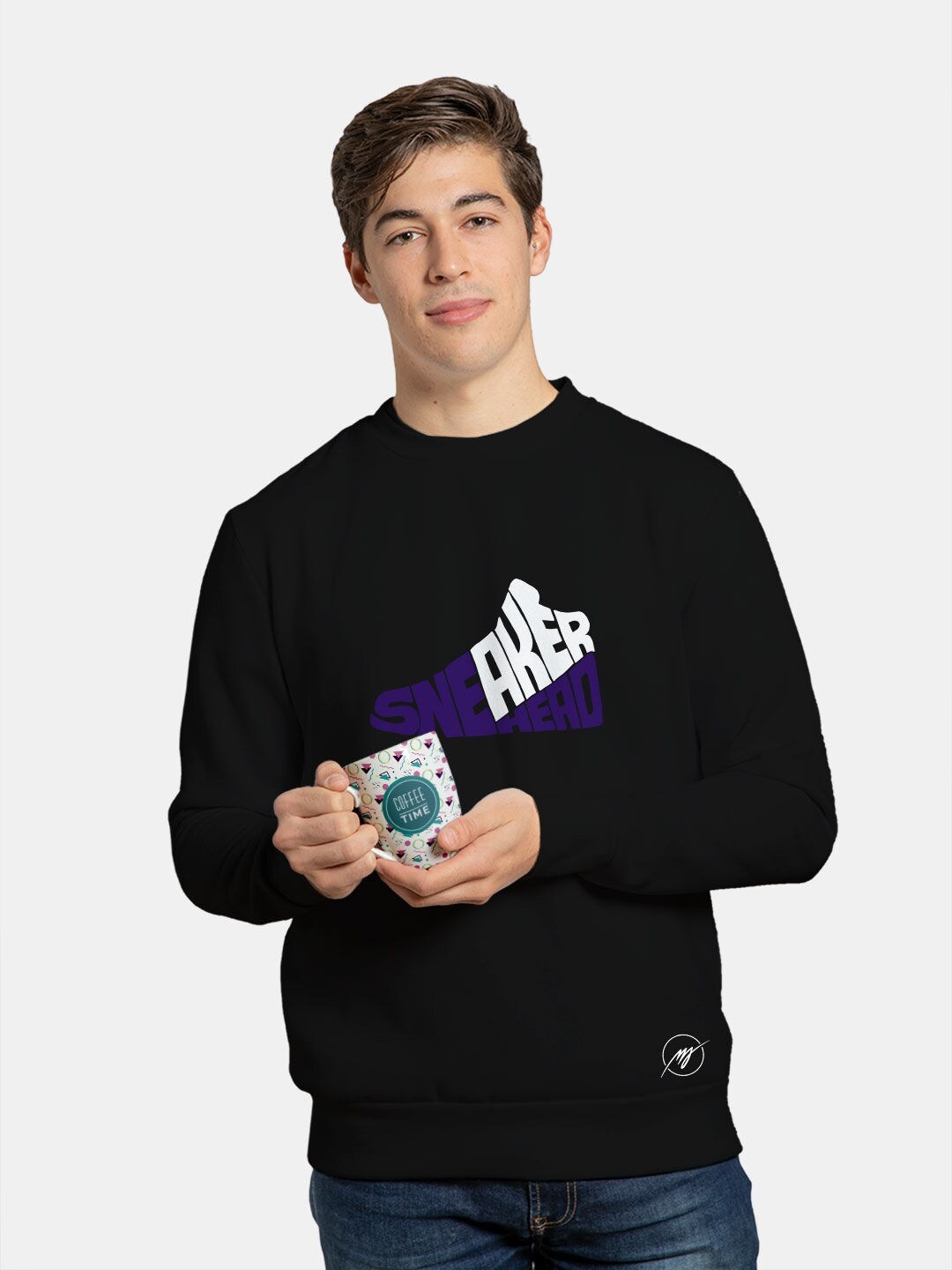 

macmerise Typography Printed Cotton Sweatshirt, Black