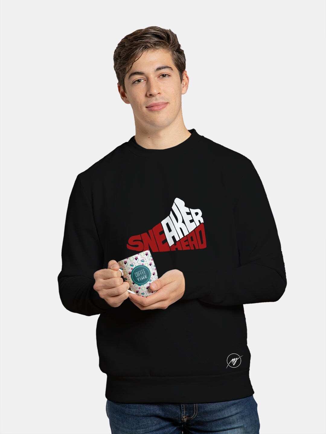 

macmerise Typography Printed Cotton Sweatshirt, Black