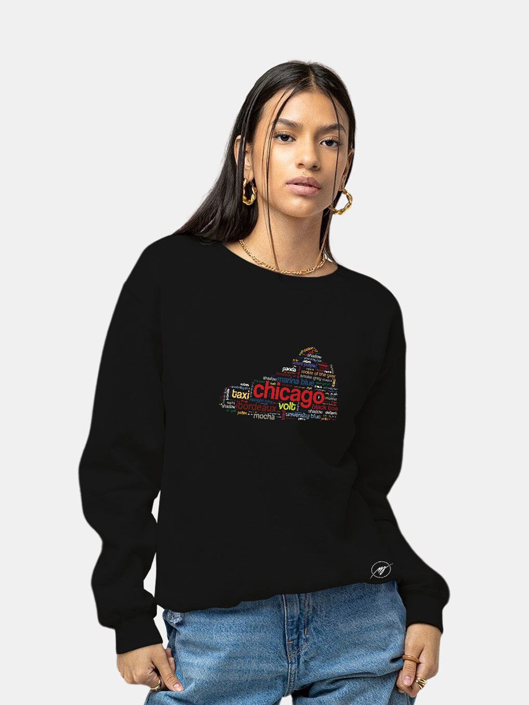 

macmerise Typography Printed Cotton Sweatshirt, Black