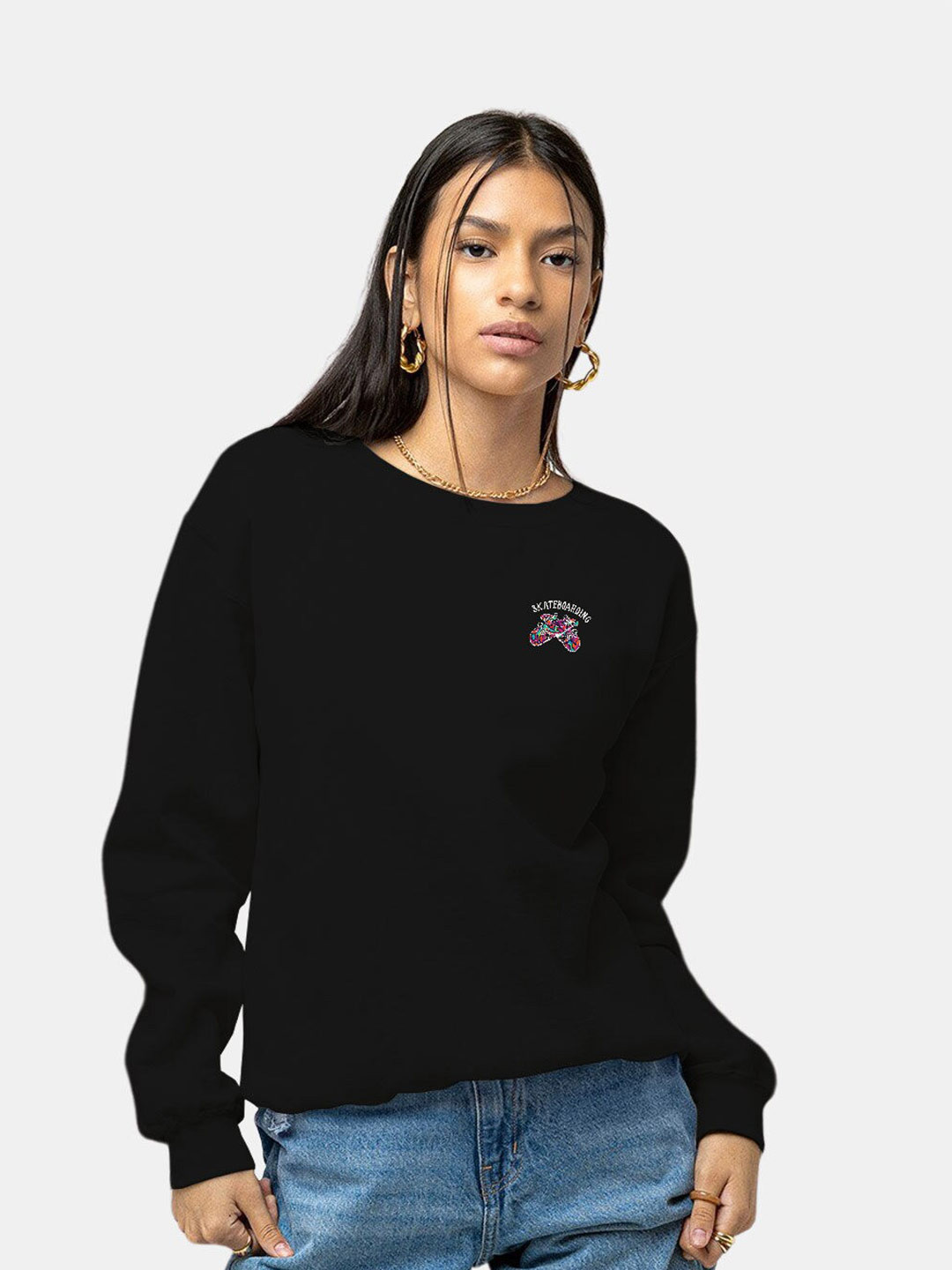 

macmerise Round Neck Cotton Sweatshirt, Black