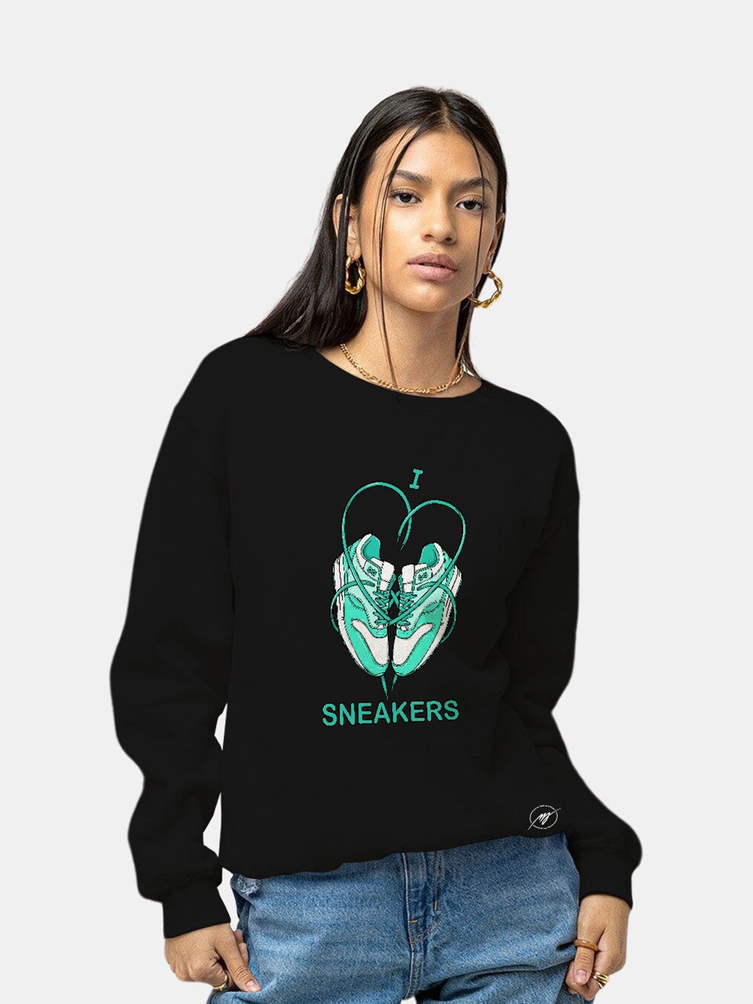 

macmerise Graphic Printed Cotton Pullover, Black