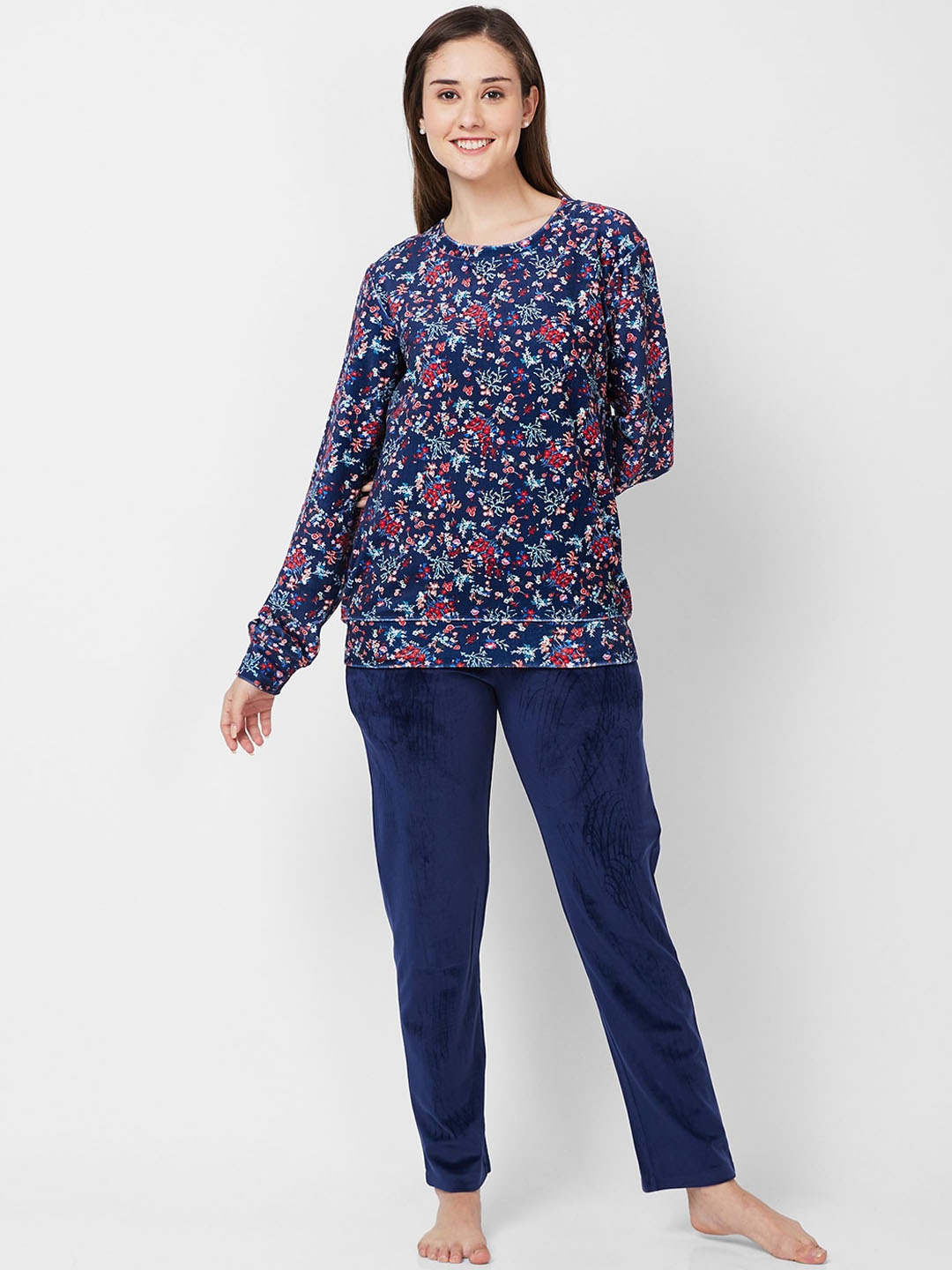 

XIN Floral Printed T-Shirt and Pyjamas, Navy blue