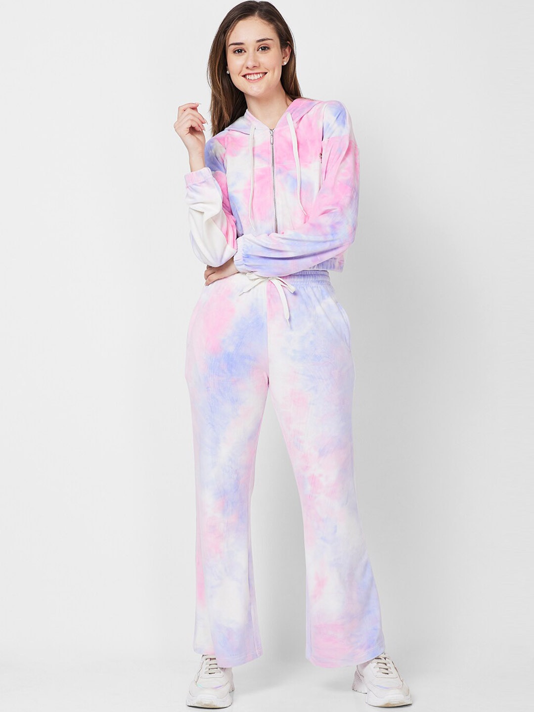 

XIN Pink & Blue Tie & Dye Hooded Velour Tracksuits