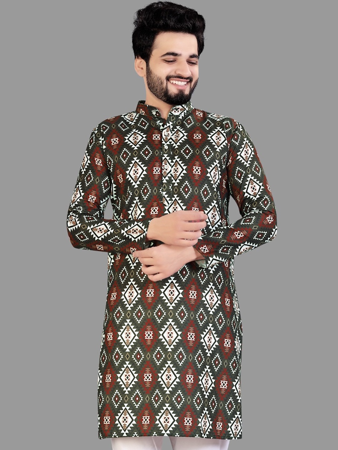 

CELLUX Men Multicoloured Geometric Printed Long Sleeves Kurta, Multi