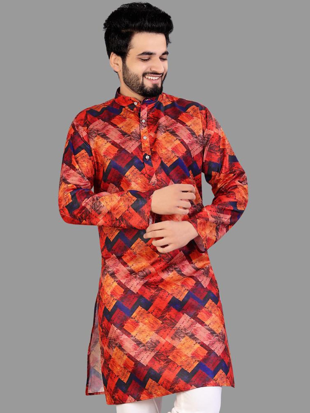 

CELLUX Men Multicoloured Geometric Printed Long Sleeve Kurta, Multi