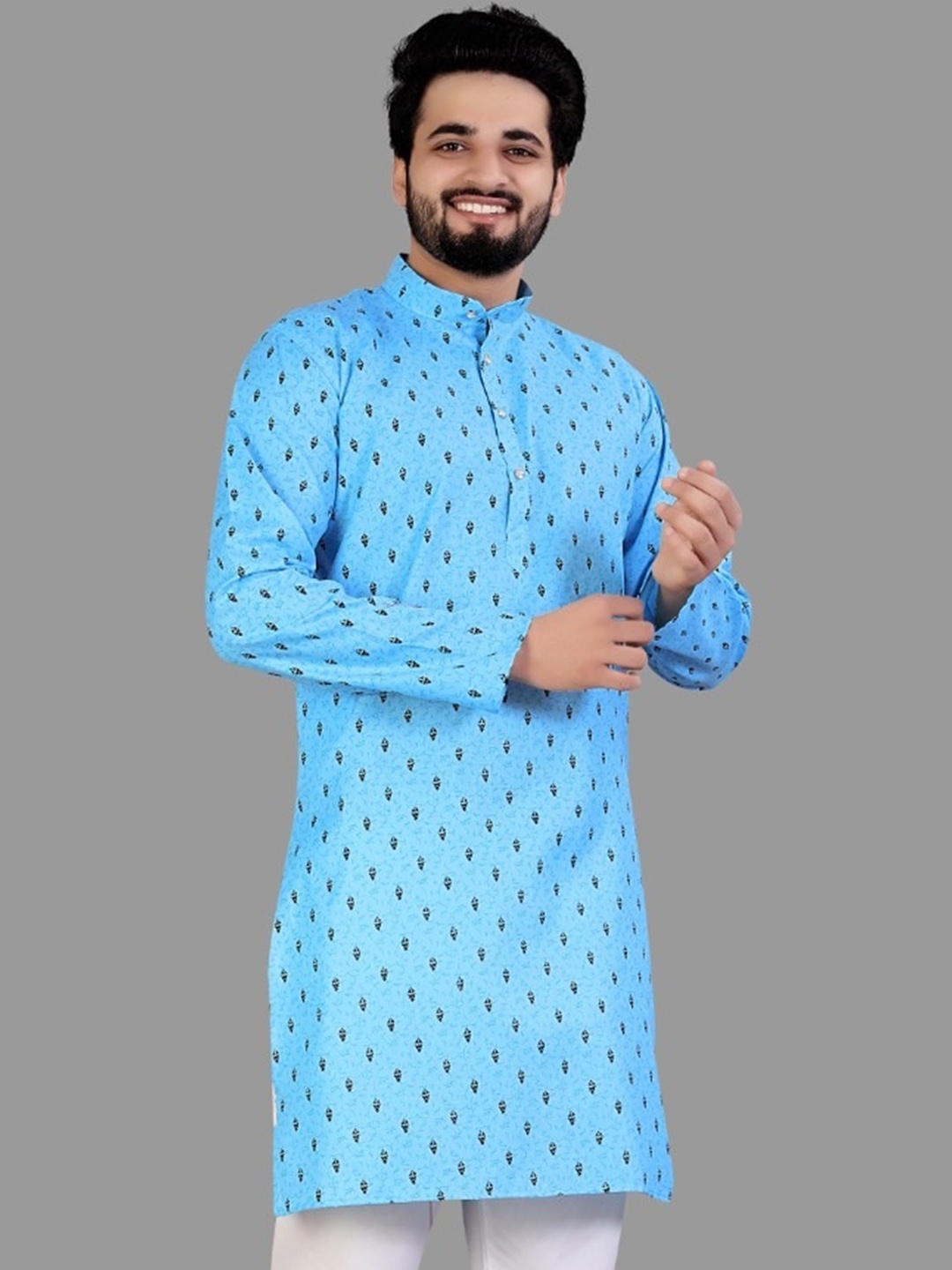 

CELLUX Ethnic Motifs Long Sleeve Kurta, Blue