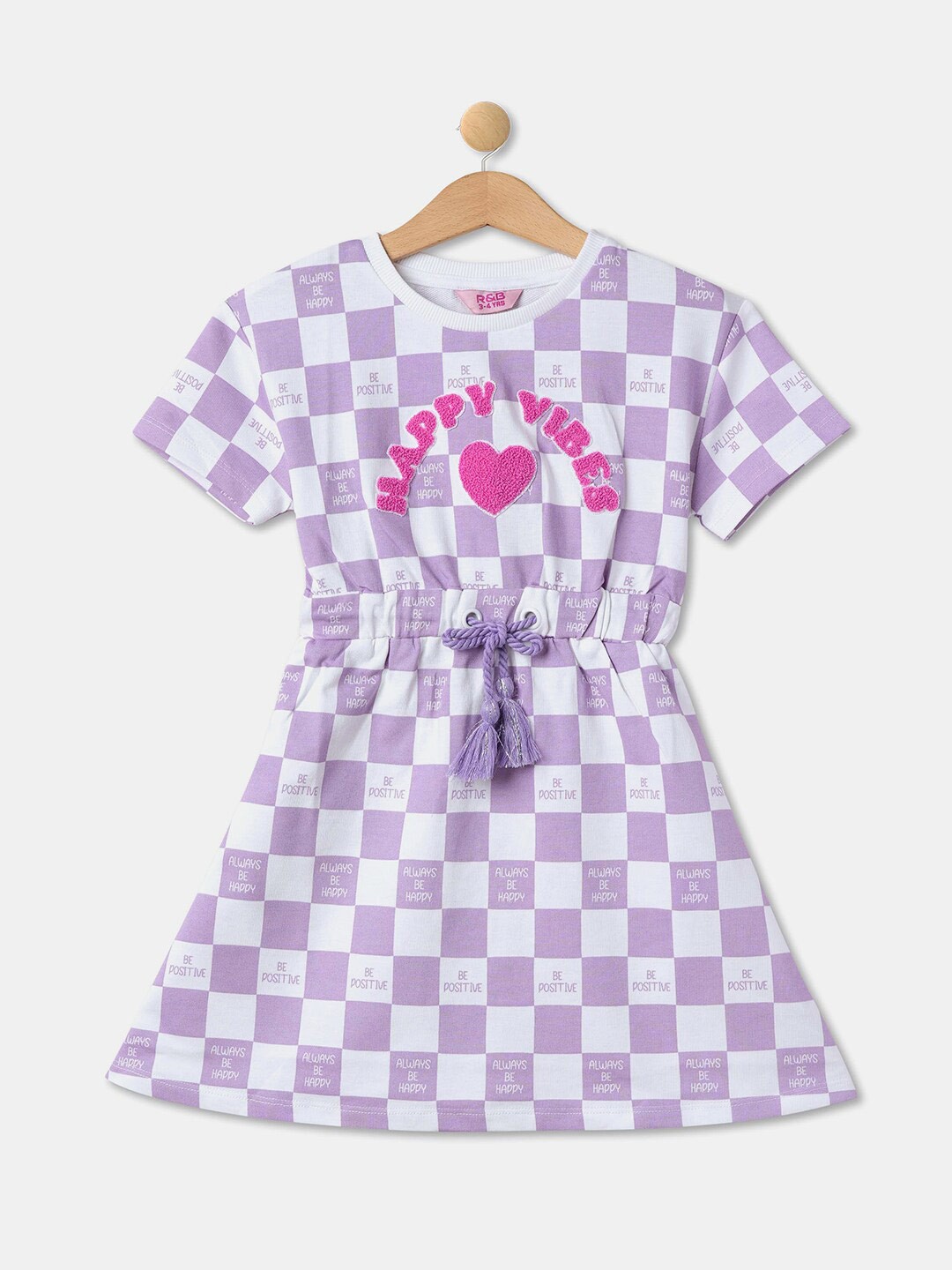 

R&B Checked Tie Ups A-Line Dress, Purple