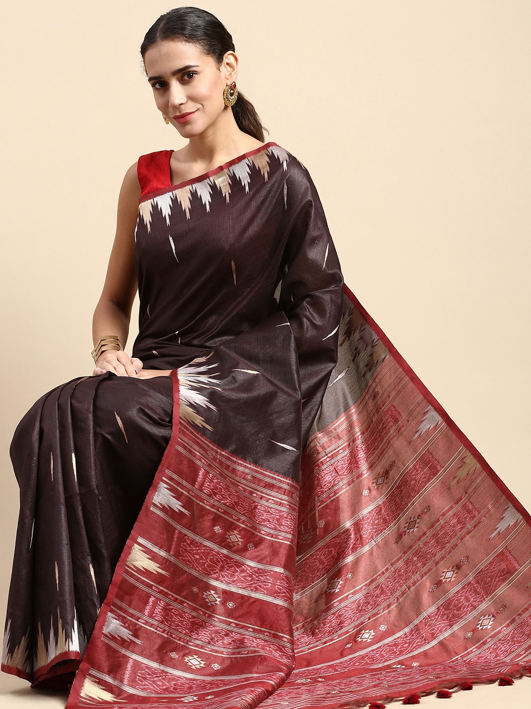 

VISHNU WEAVES Woven Design Zari Banarasi Saree, Coffee brown