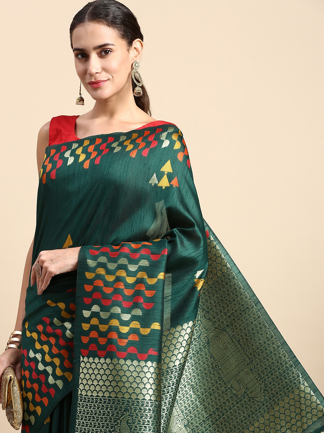 

VISHNU WEAVES Woven Design Zari Banarasi Saree, Green