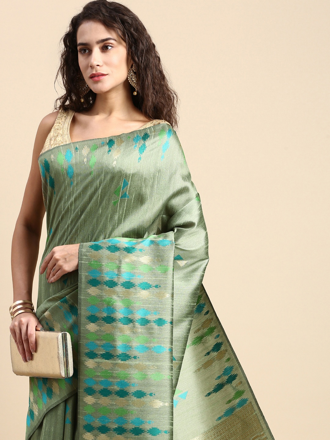 

VISHNU WEAVES Woven Design Zari Banarasi Saree, Sea green