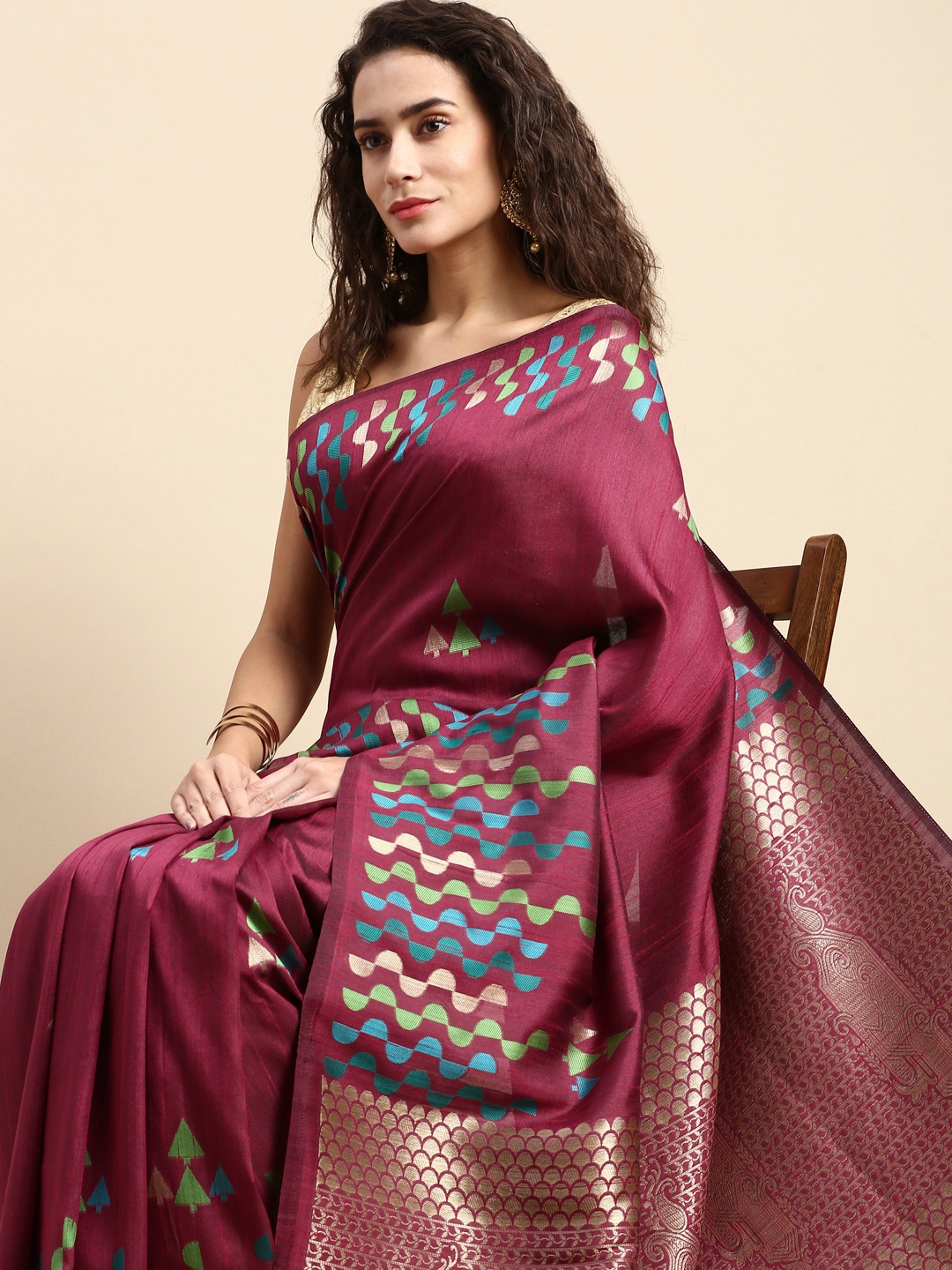 VISHNU WEAVES Woven Design Zari Banarasi Saree, Fuchsia