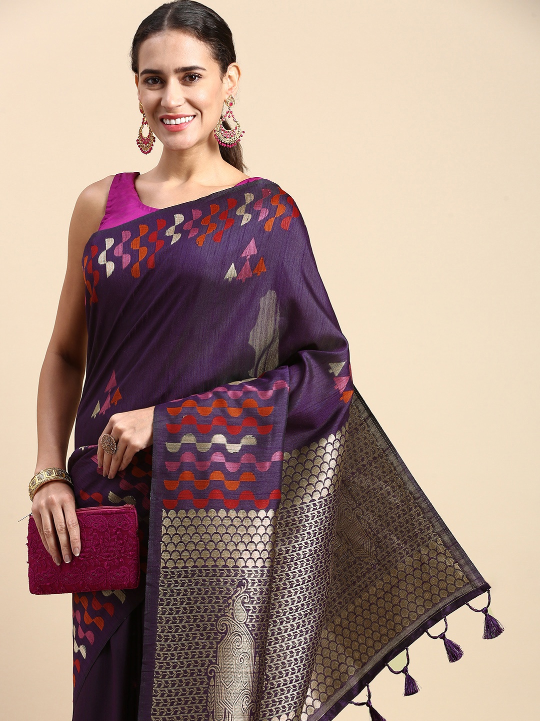 

VISHNU WEAVES Woven Design Zari Banarasi Saree, Purple