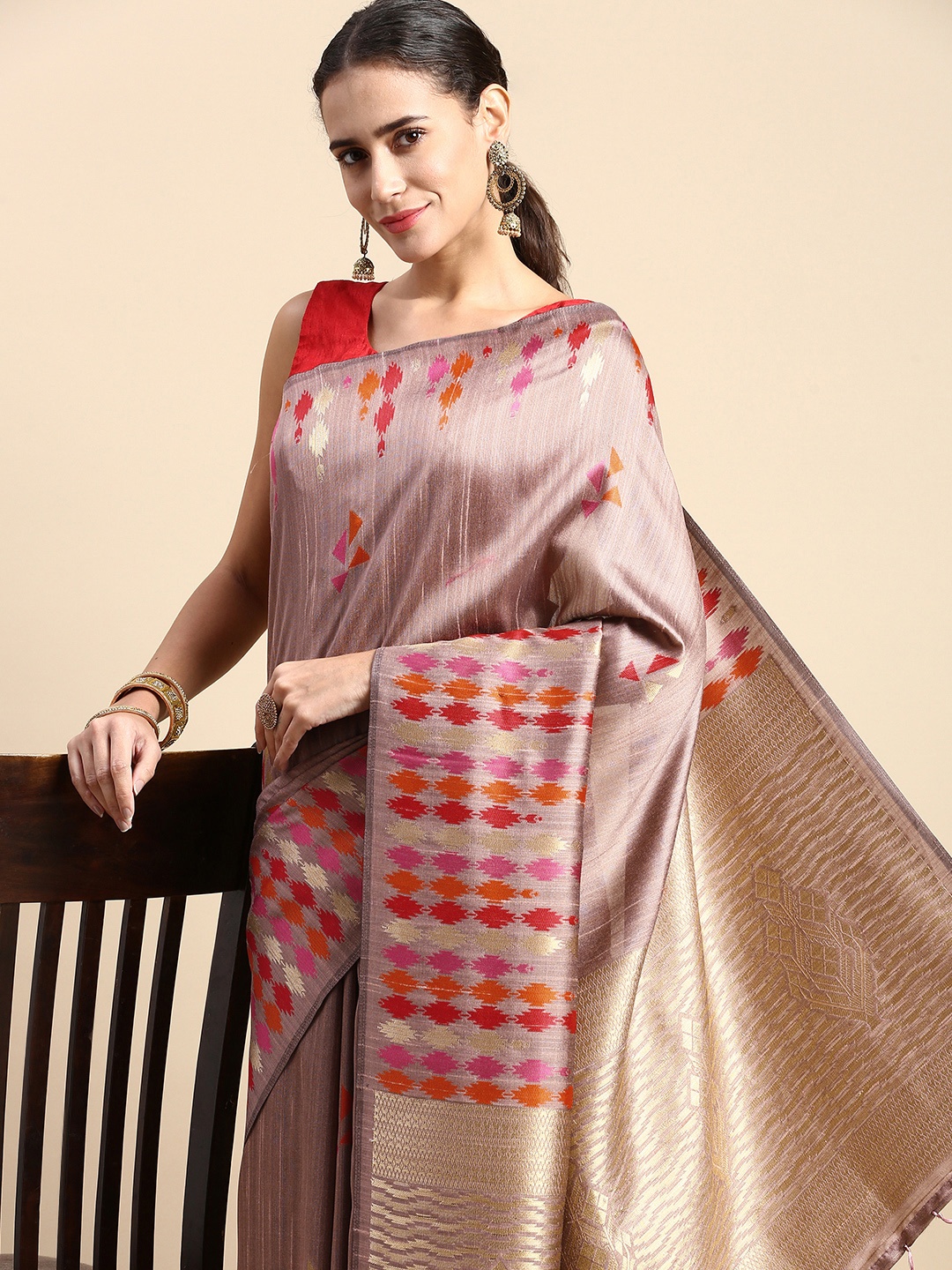 

VISHNU WEAVES Woven Design Zari Banarasi Saree, Pink