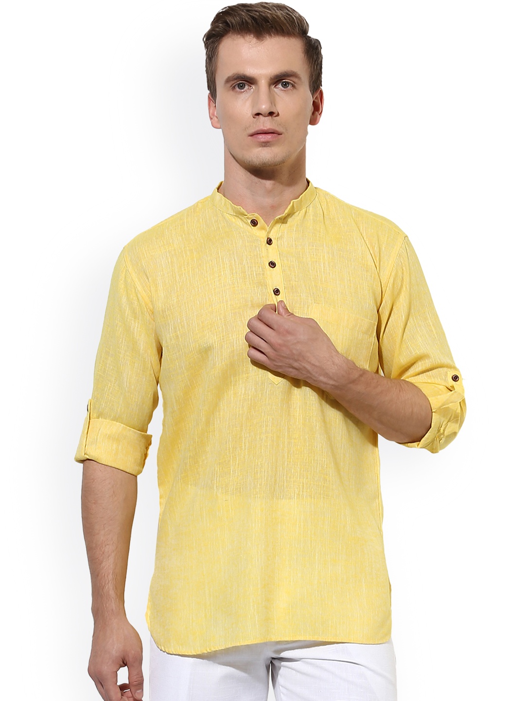 

Hangup Men Yellow Solid Straight Kurta