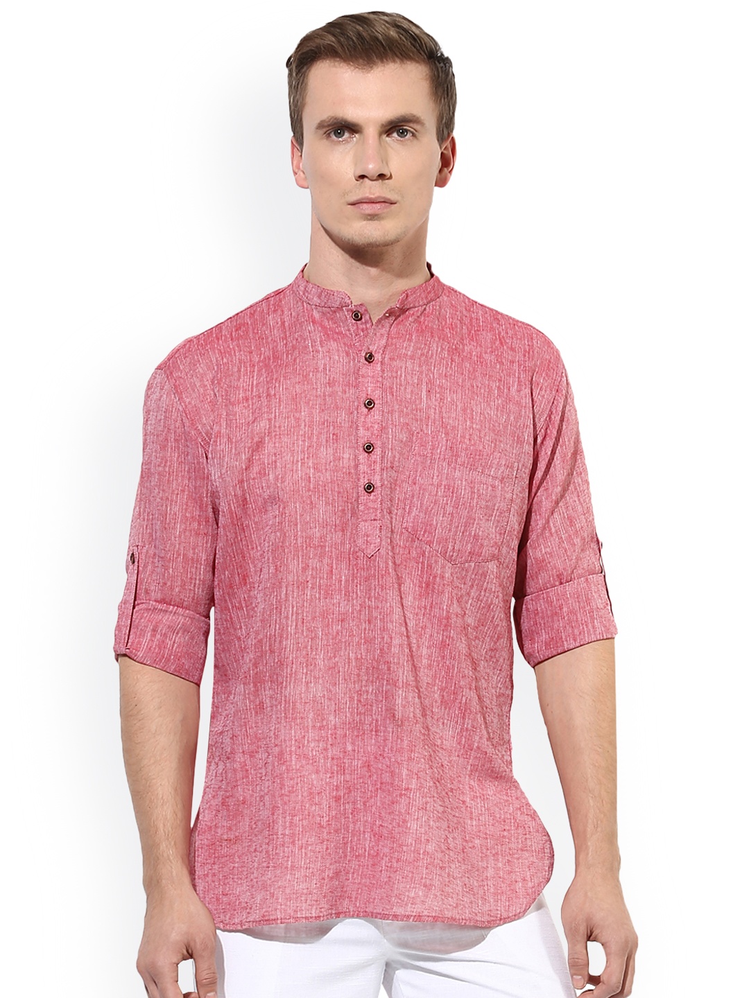 

Hangup Men Red Solid Straight Kurta