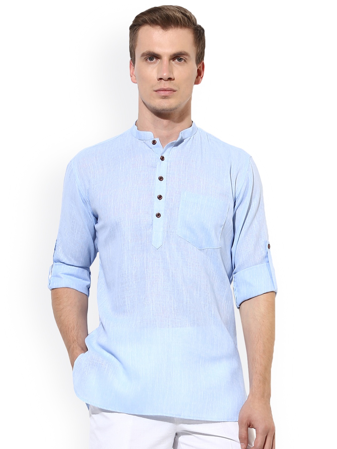 

Hangup Men Blue Solid Straight Kurta