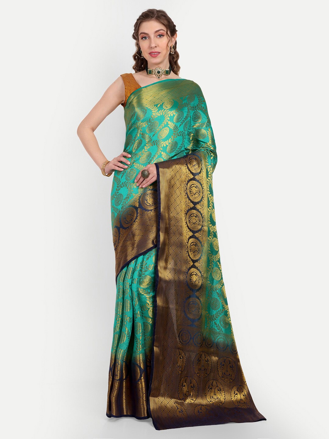 

Paramparik Textile Ethnic Motifs Woven Design Zari Pure Silk Banarasi Saree, Green