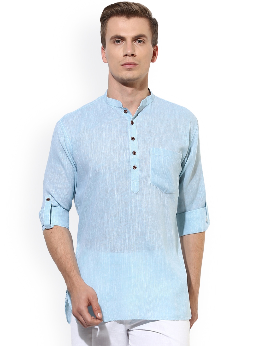 

Hangup Men Blue Solid Straight Kurta