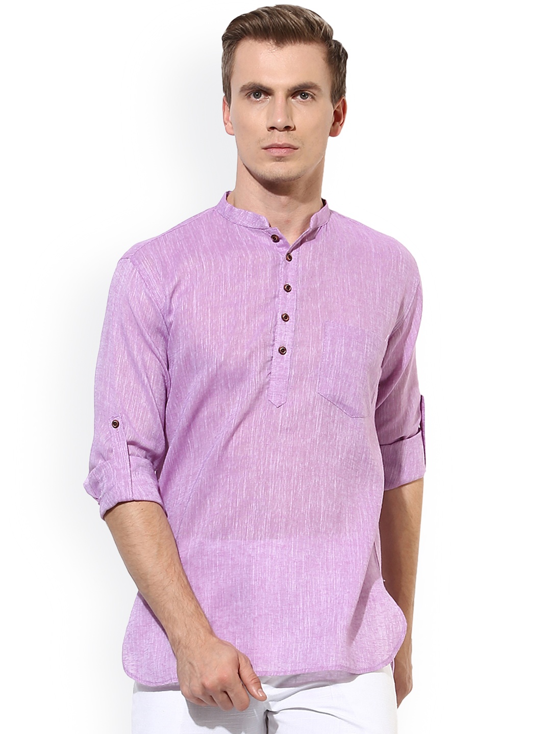 

Hangup Men Purple Solid Straight Kurta
